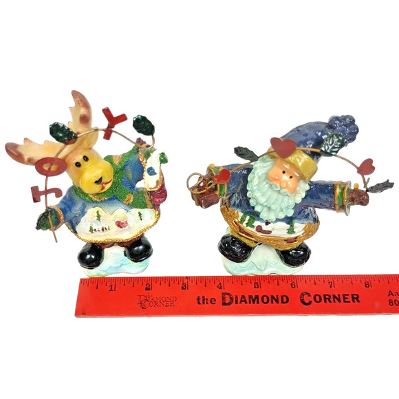 Vintage Christmas Santa and Deer Hand Painted Table Top Figures Set of 2 - Picture 3 of 7